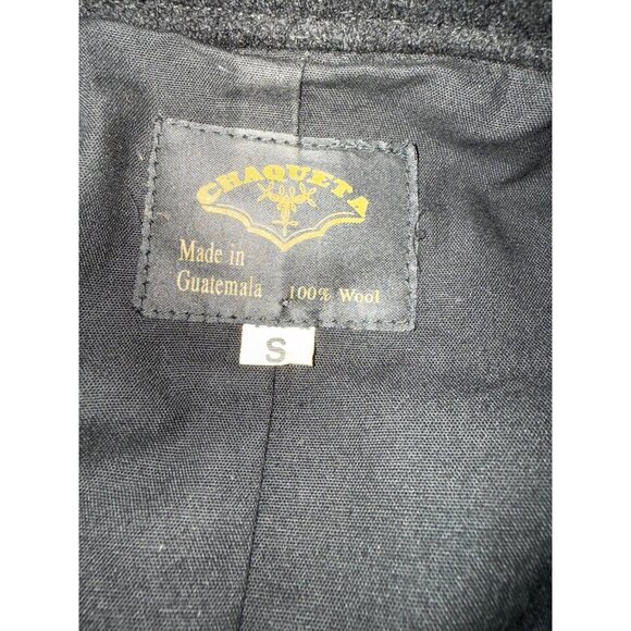 Vtg Chaqueta Size Small Black Wool Embroidered Cropped Jacket Intricate Design - Picture 6 of 14
